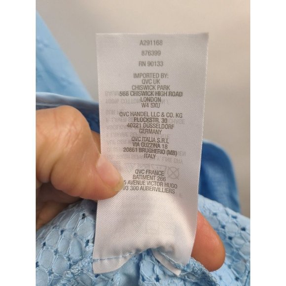 Joan Rivers Blue Eyelet Open Front 3/4 Sleeve Cotton Jacket Plus Size 18W - Picture 5 of 6